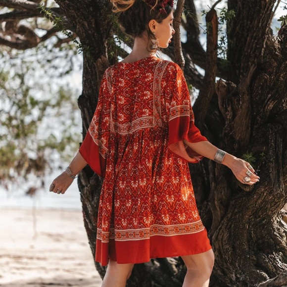 Boho Floral Print Tunic Mini Dress - Picture 2 of 12